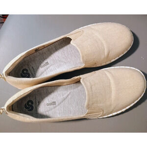 Clarks Cloud Steppers Beige Linen Comfort Slip-On Shoes Sz 10M